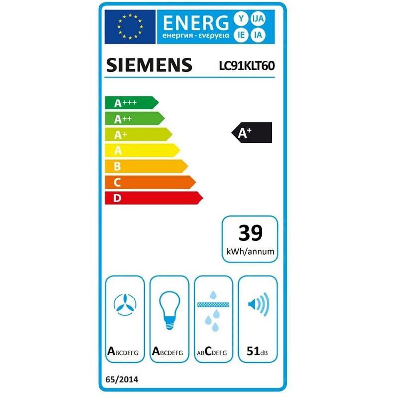 Hotte décorative murale inclinée avec finition en verre 90cm Noir - SIEMENS - LC91KLT60