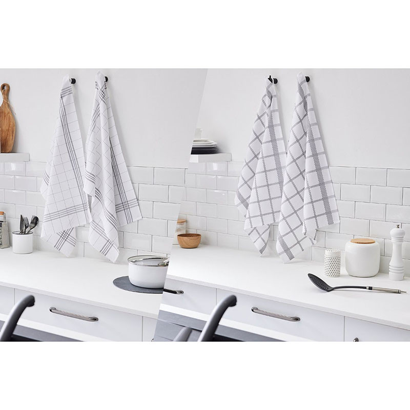Lot de 2 torchons en coton Essential 50x70cm Blanc/Gris - TODAY