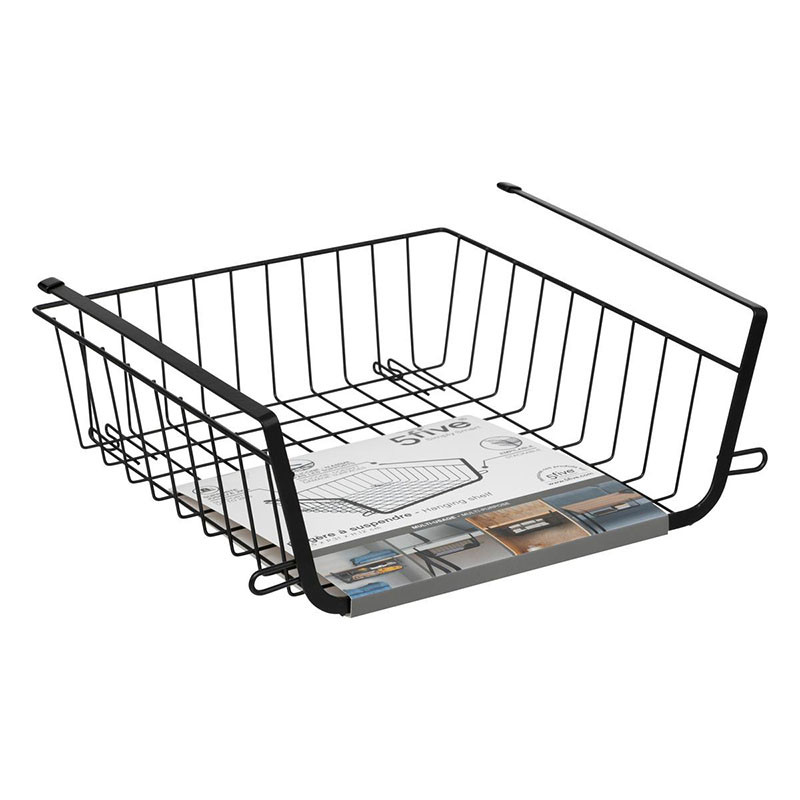 Panier Rangement Suspendu Acier/PVC 31,5x31x12cm Noir - 5FIVE