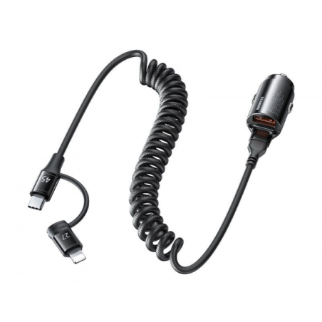 Chargeur de voiture 2,4A avec câble Lightning/USB-C Noir - REMAX - REMRCC356LCBK