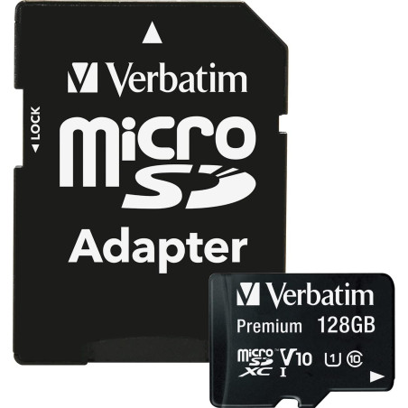 Carte microSDXC Premium 128Go Classe 10 avec adaptateur Noir - VERBATIM - MICSDVERBA128CL10