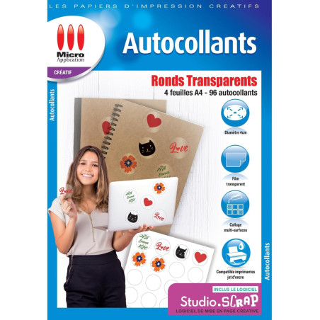 Papier Autocollant A4 Rond 4 cm Transparent – MICRO APPLICATION – 5407