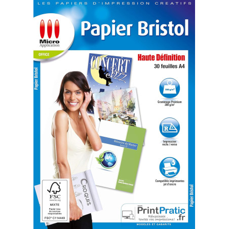 Papier Bristol A4 Cartonné 200 g/m² Blanc – MICRO APPLICATION – 5078