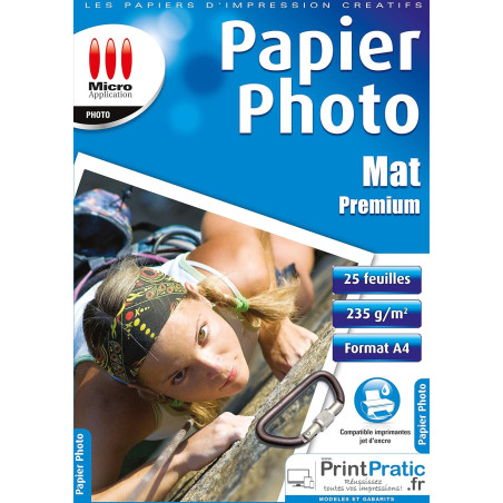 Papier Photo A4 Premium 235 g/m² Mat Blanc - MICRO APPLICATION - 5073