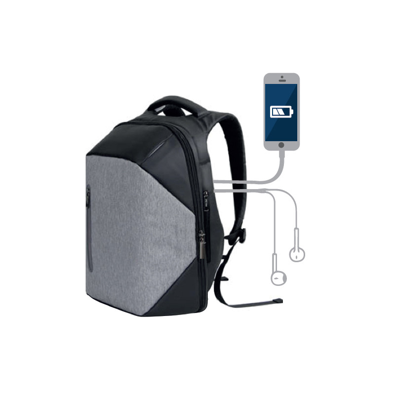 Sac à dos connecté avec port USB et sortie écouteurs 15.6" Noir/Gris - BLAUPUNKT - BLP0300