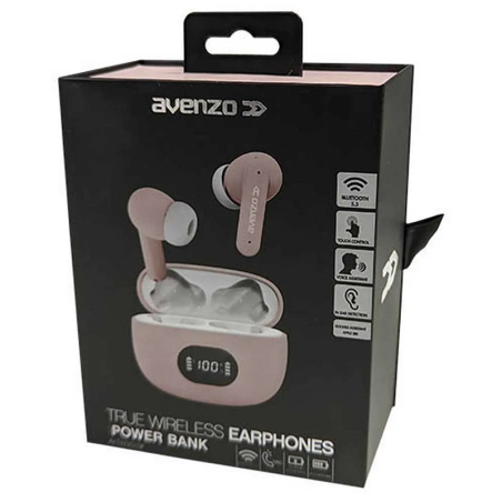 Écouteurs Bluetooth sans fil avec batterie externe Rose - AVENZO - AV-TW5010P
