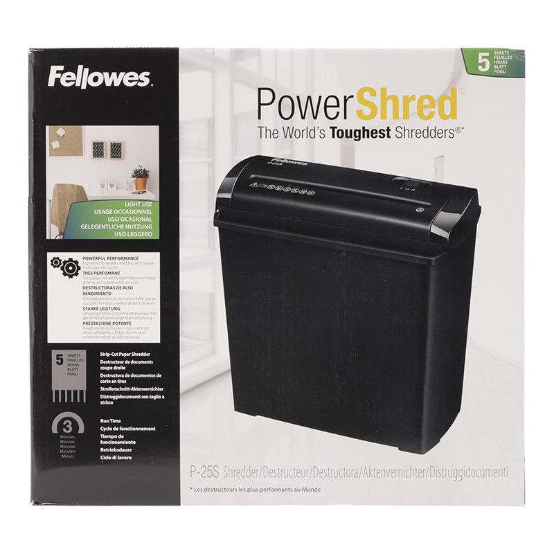 Destructeur de documents P-25S à coupe droite 5 feuilles Noir - FELLOWES - 4701001
