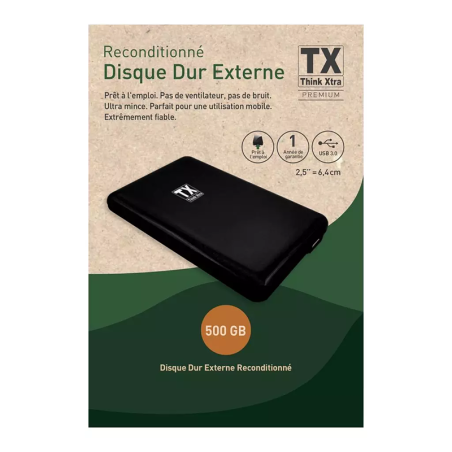 Disque dur externe 500Go USB 3.0 Reconditionné Noir - TX - DDTX500GoRECOND2