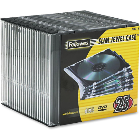 Paquet de 25 boîtiers pour CD Slimline Transparent - FELLOWES - 98316
