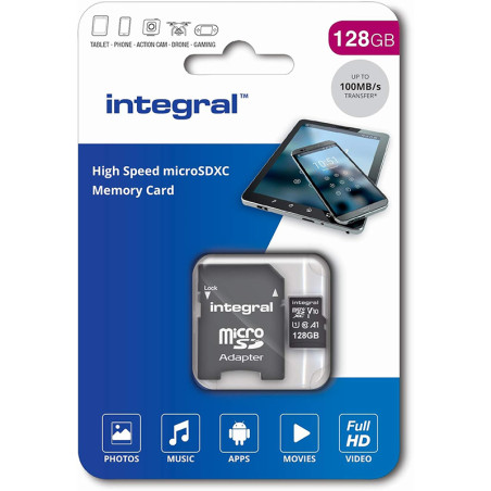 Carte mémoire microSDXC 128Go 100MB/s Classe 10 V10 Noir - INTEGRAL - MICSDINT128GoV10