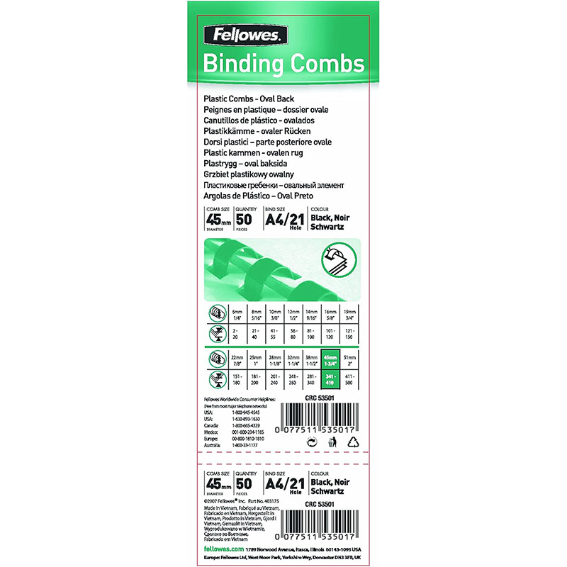 Anneaux de reliure plastique 45mm Blanc - FELLOWES - 5349802