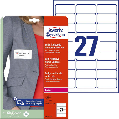 Badges autocollants imprimables 50 unités Blanc - AVERY - 5323