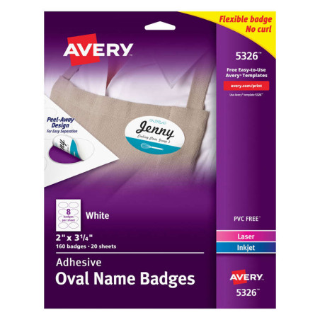 Badges autocollants ovales 160 unités Blanc - AVERY - 5326