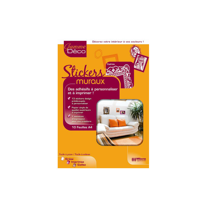 Kit de stickers muraux Cadres A4 repositionnables 3 feuilles - MICRO APPLICATION - 5334