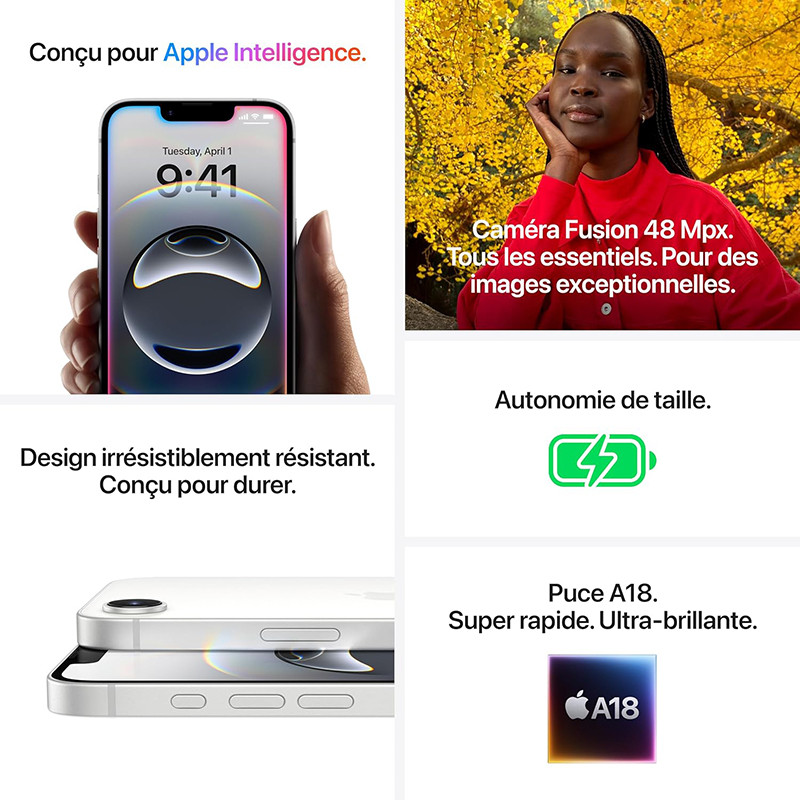 iPhone 16e 128Go Noir - APPLE - MD1Q4F/A