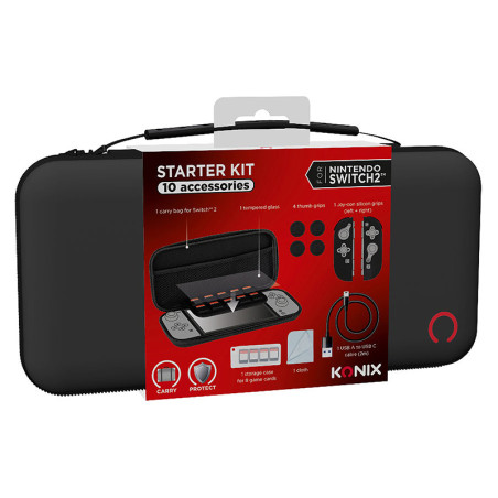 Kit Starter Nintendo Switch 2 housse + verre trempé + accessoires Noir - KONIX - 61889000095
