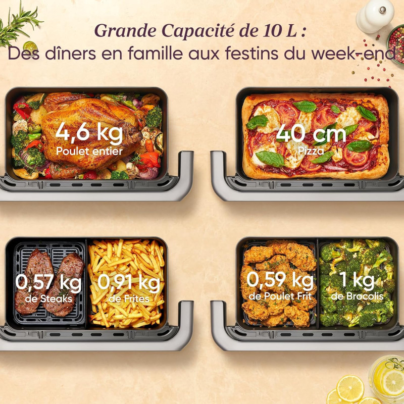 Friteuse sans huile à air chaud chaud Twinfry Dual Zone 10L  - COSORI