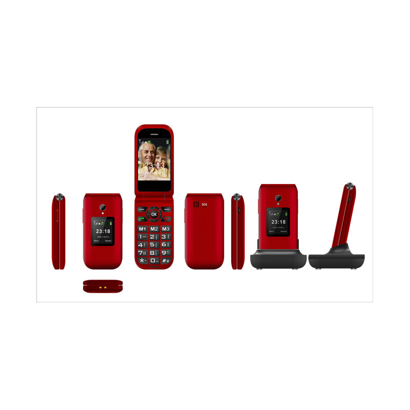 Téléphone portable à clapet Senior X3 4G rouge - BINOM