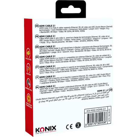 Cable HDMI 2.1 pour Nintendo Switch en nylon tressé 1,8m Noir - KONIX - 61889000092