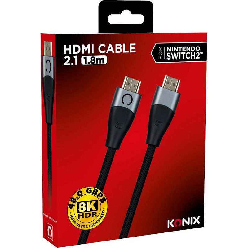 Cable HDMI 2.1 pour Nintendo Switch en nylon tressé 1,8m Noir - KONIX - 61889000092
