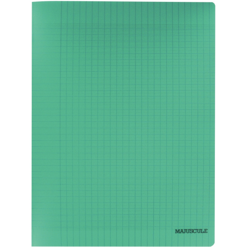 Cahier 96 pages MAJUSCULE, format 24x32 cm, papier blanc 90g, seyès, couverture polypropylène vert