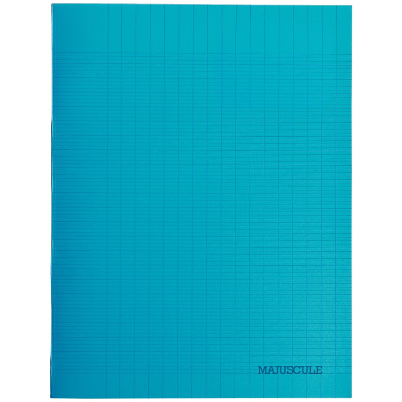 Cahier 96 pages MAJUSCULE, format 17x22 cm, papier blanc 90g, seyès, couverture polypropylène bleu