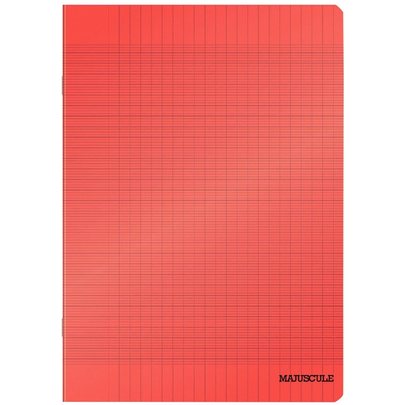 Cahier 96 pages MAJUSCULE, format 17x22 cm, papier blanc 90g, seyès, couverture polypropylène rouge