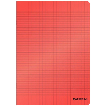 Cahier 96 pages MAJUSCULE, format 17x22 cm, papier blanc 90g, seyès, couverture polypropylène rouge