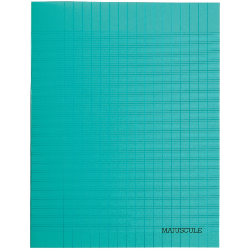 Cahier 96 pages MAJUSCULE, format 17x22 cm, papier blanc 90g, seyès, couverture polypropylène vert
