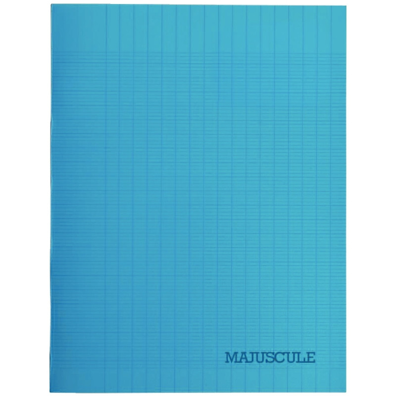 Cahier 140 pages MAJUSCULE, format 24x32 cm, papier blanc 90g, seyès, couverture polypropylène bleu