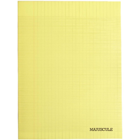 Cahier 140 pages MAJUSCULE, format 24x32 cm, papier blanc 90g, seyès, couverture polypropylène jaune