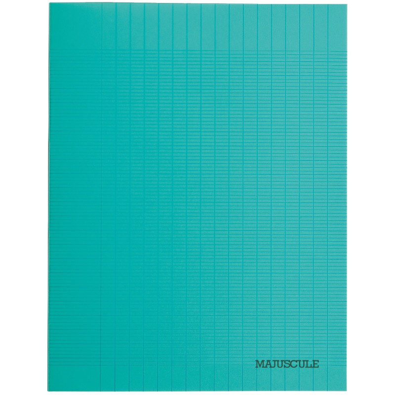 Cahier 48 pages MAJUSCULE, format 17x22 cm, papier blanc 90g, seyès, couverture polypropylène vert