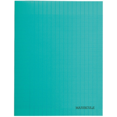 Cahier 48 pages MAJUSCULE, format 17x22 cm, papier blanc 90g, seyès, couverture polypropylène vert