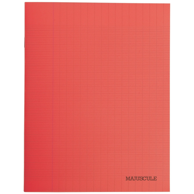 Cahier 48 pages MAJUSCULE, format 17x22 cm, papier blanc 90g, seyès, couverture polypropylène rouge