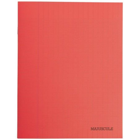 Cahier 48 pages MAJUSCULE, format 17x22 cm, papier blanc 90g, seyès, couverture polypropylène rouge