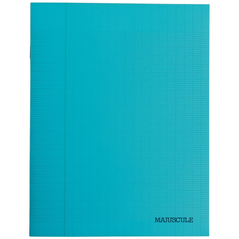 Cahier 48 pages MAJUSCULE, format 17x22 cm, papier blanc 90g, seyès, couverture polypropylène bleu
