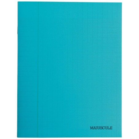Cahier 48 pages MAJUSCULE, format 17x22 cm, papier blanc 90g, seyès, couverture polypropylène bleu