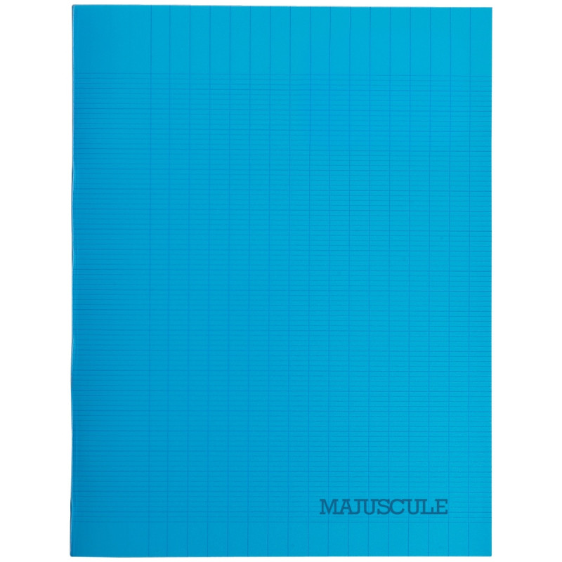 Cahier 32 pages MAJUSCULE, format 17x22 cm, papier blanc 90g, seyès, couverture polypropylène bleu