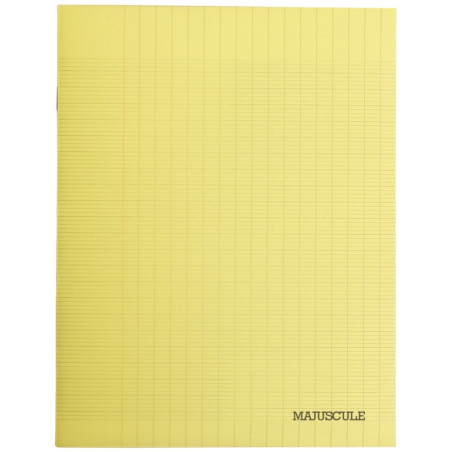 Cahier 48 pages MAJUSCULE, format 17x22 cm, papier blanc 90g, seyès, couverture polypropylène jaune