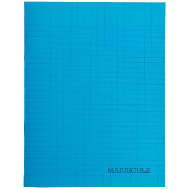 Cahier 64 pages MAJUSCULE, format 17x22 cm, papier blanc 90g, seyès, couverture polypropylène bleu