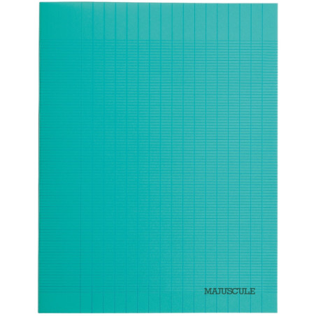 Cahier 64 pages MAJUSCULE, format 17x22 cm, papier blanc 90g, seyès, couverture polypropylène vert