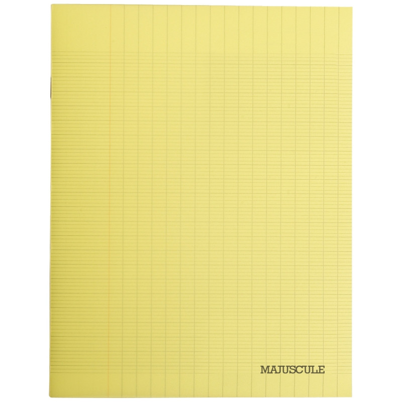 Cahier 64 pages MAJUSCULE, format 17x22 cm, papier blanc 90g, seyès, couverture polypropylène jaune