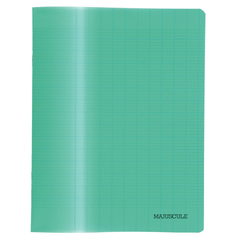 Cahier d'apprentissage MAJUSCULE 17x22 cm, Cahier 32 pages, seyès 3mm, couverture PP vert