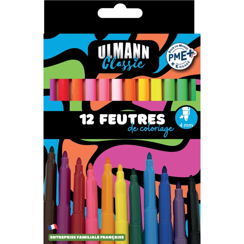 Pochette de 12 feutres pointe moyenne assortis