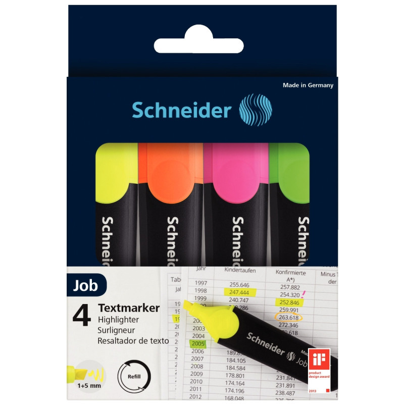 Pochette de 4 surligneurs Job assortis - SCHNEIDER