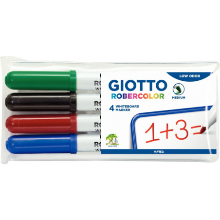 Étui de 4 feutres tableaux blancs Robercolor pointe moyenne ogive assortis