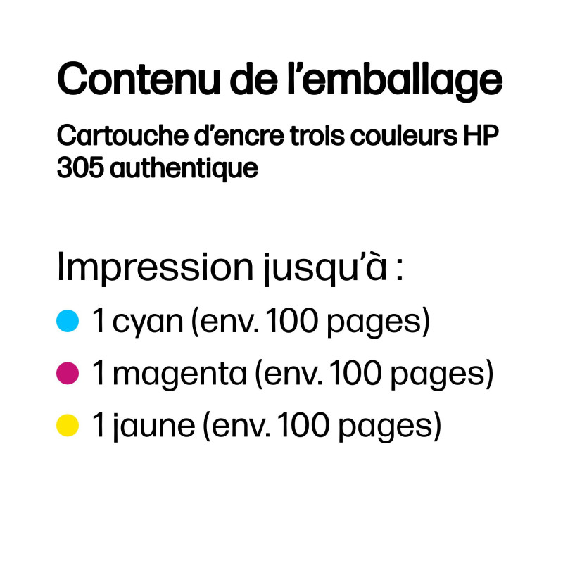HP Cartouche d’encre trois couleurs 305 authentique