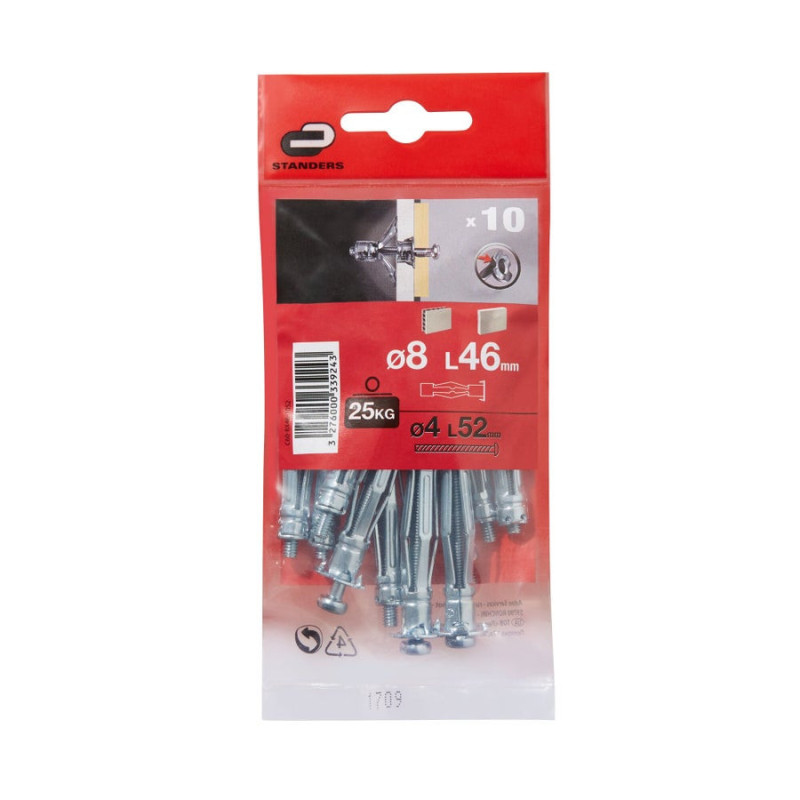 Lot de 10 chevilles à expansion. STANDERS. diam.8 x L.46 mm