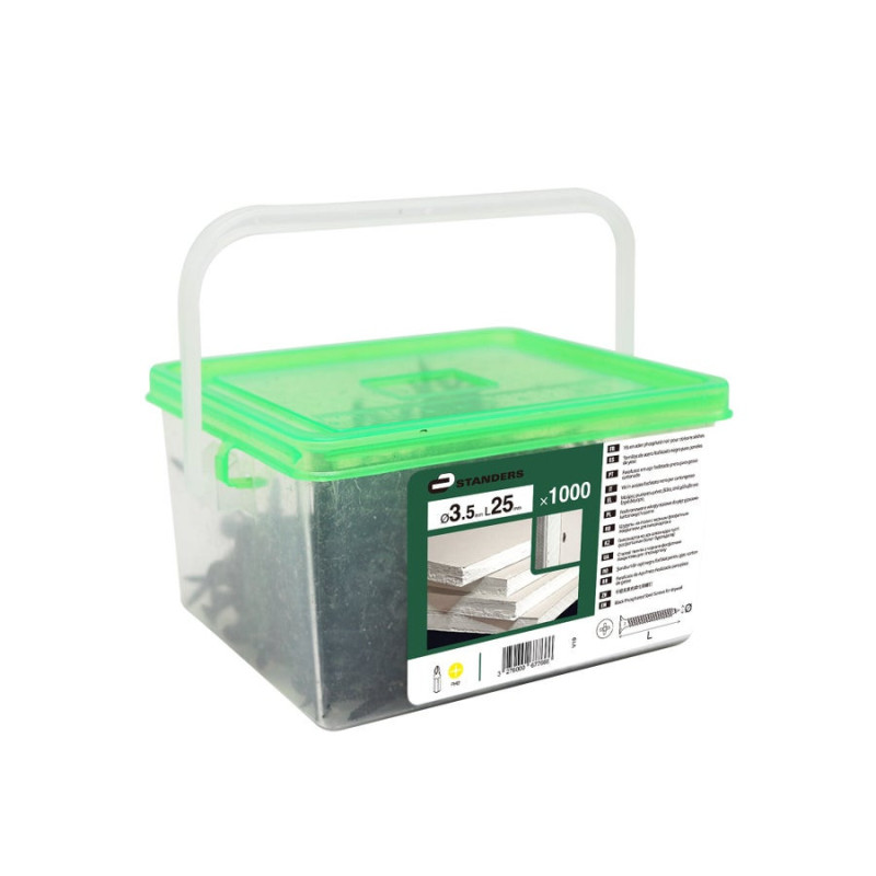 Seau de 1000 vis acier tête de trompette phillips STANDERS. Ø3.5 x L.25 mm