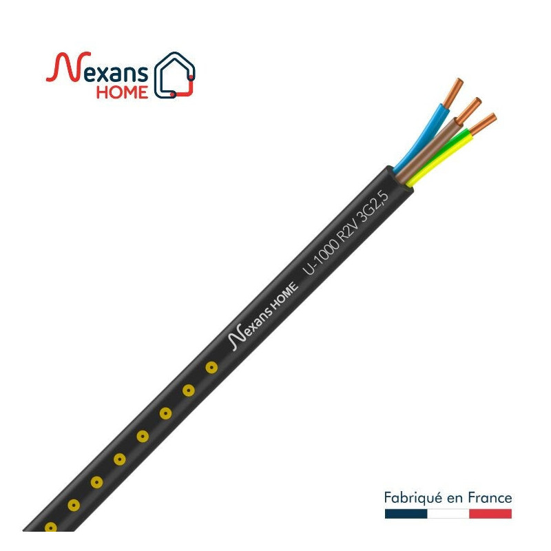 Câble Électrique 3 G 2.5 Mm² U1000R2V L.15 M. Noir